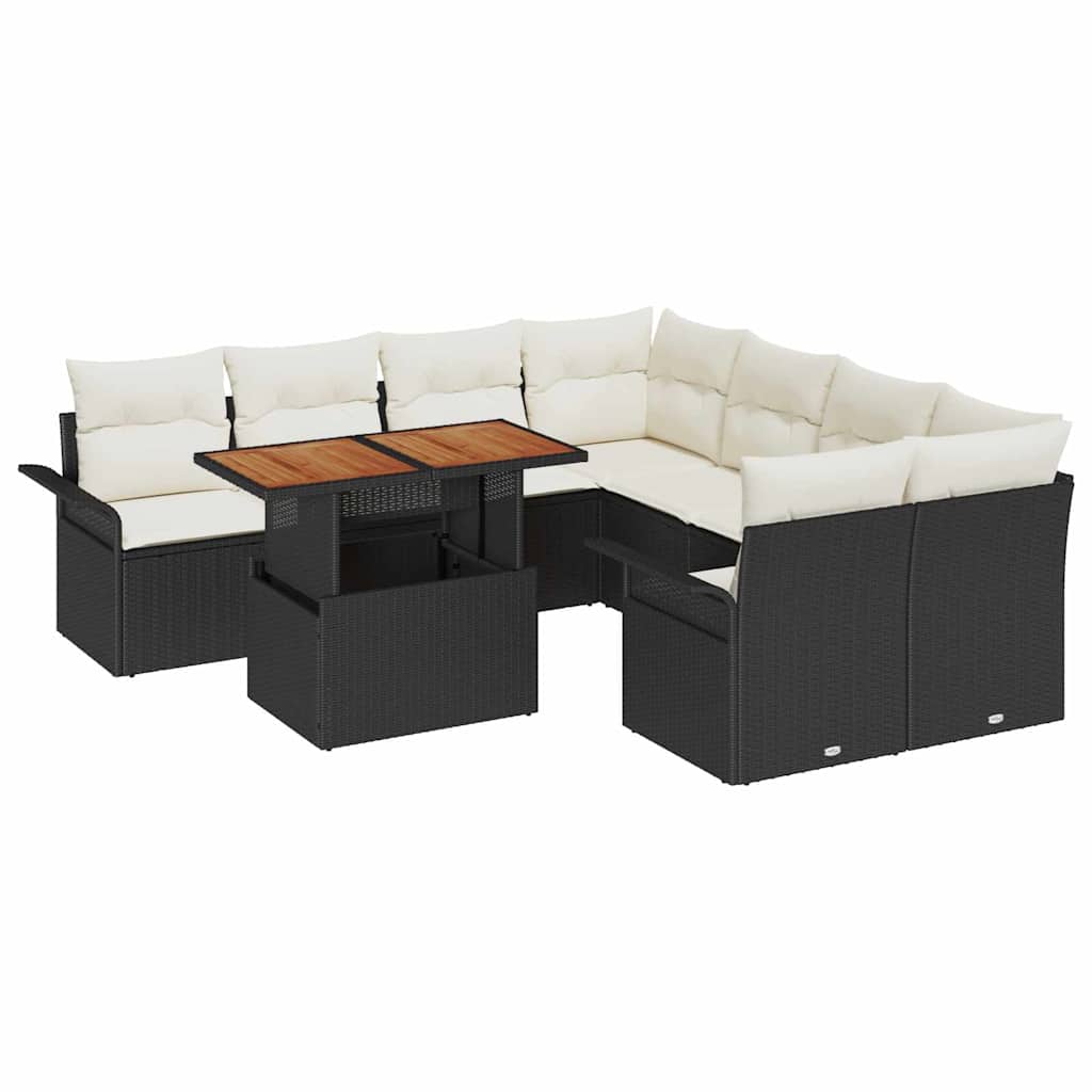 vidaXL Tuinbank Set met opslag 9 pcs Zwart Poly rattan