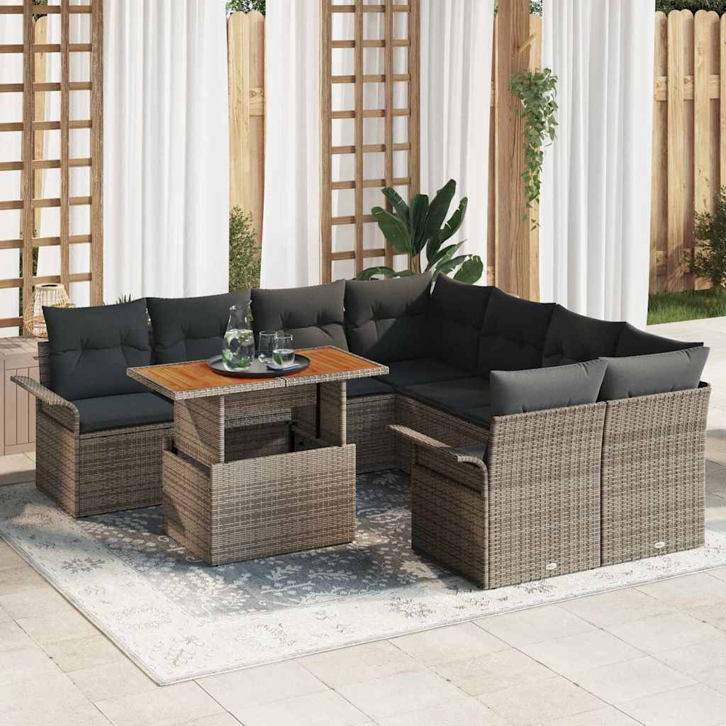 vidaXL Tuinbank Set met opslag 9 pcs Zwart Poly rattan