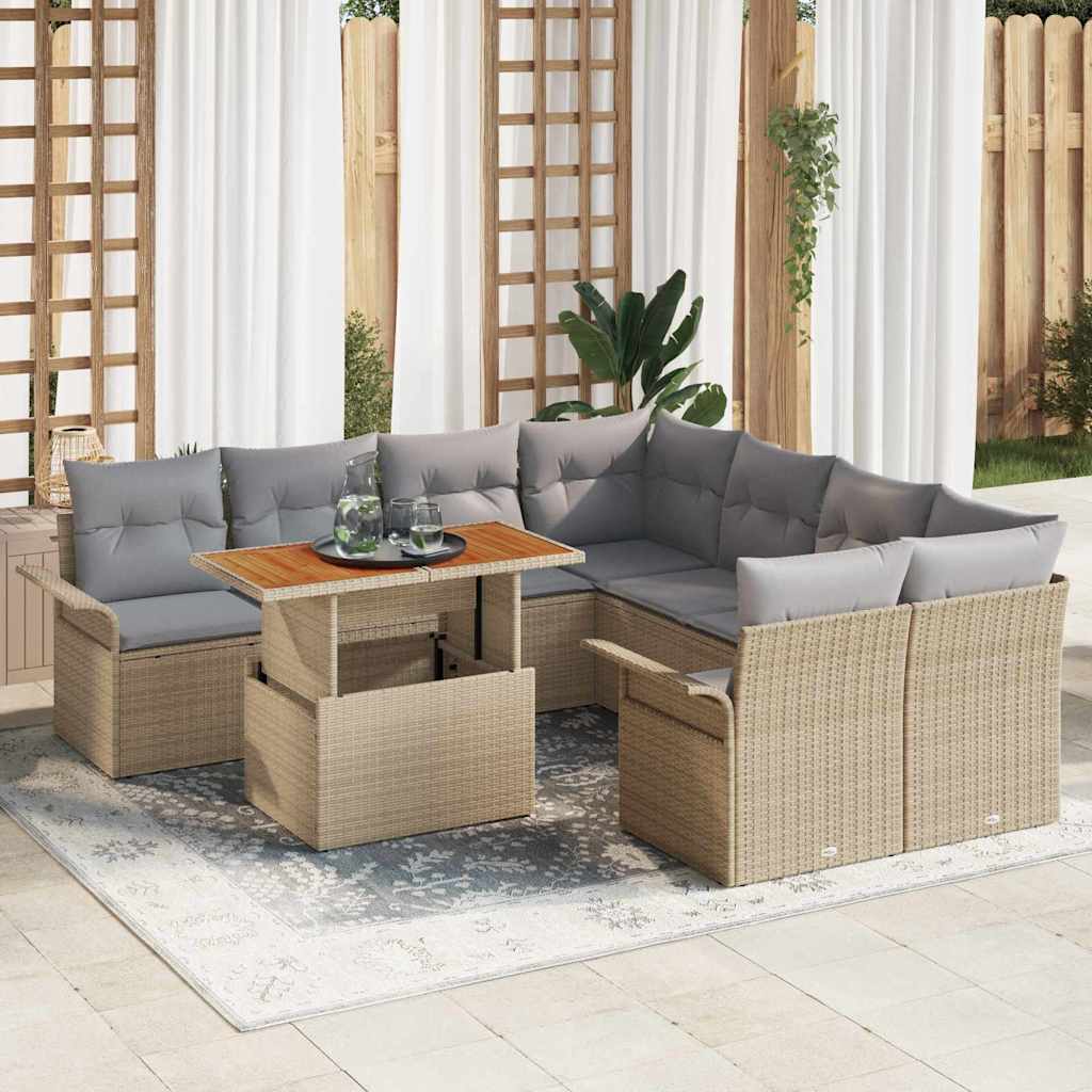 vidaXL Tuinbank Set met opslag 9 pcs Zwart Poly rattan