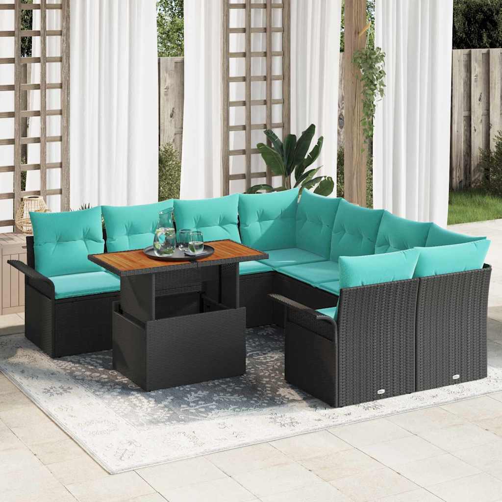 vidaXL Garden Lounge Set with Storage 9 pcs Grey Poly Rattan