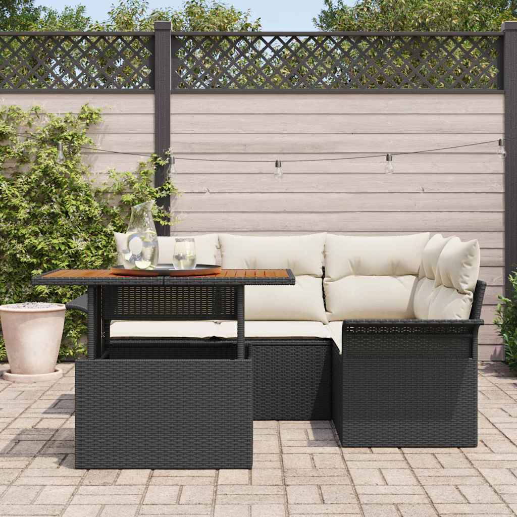 vidaXL Tuinbank Set met opslag 5 pcs Zwart Poly rattan