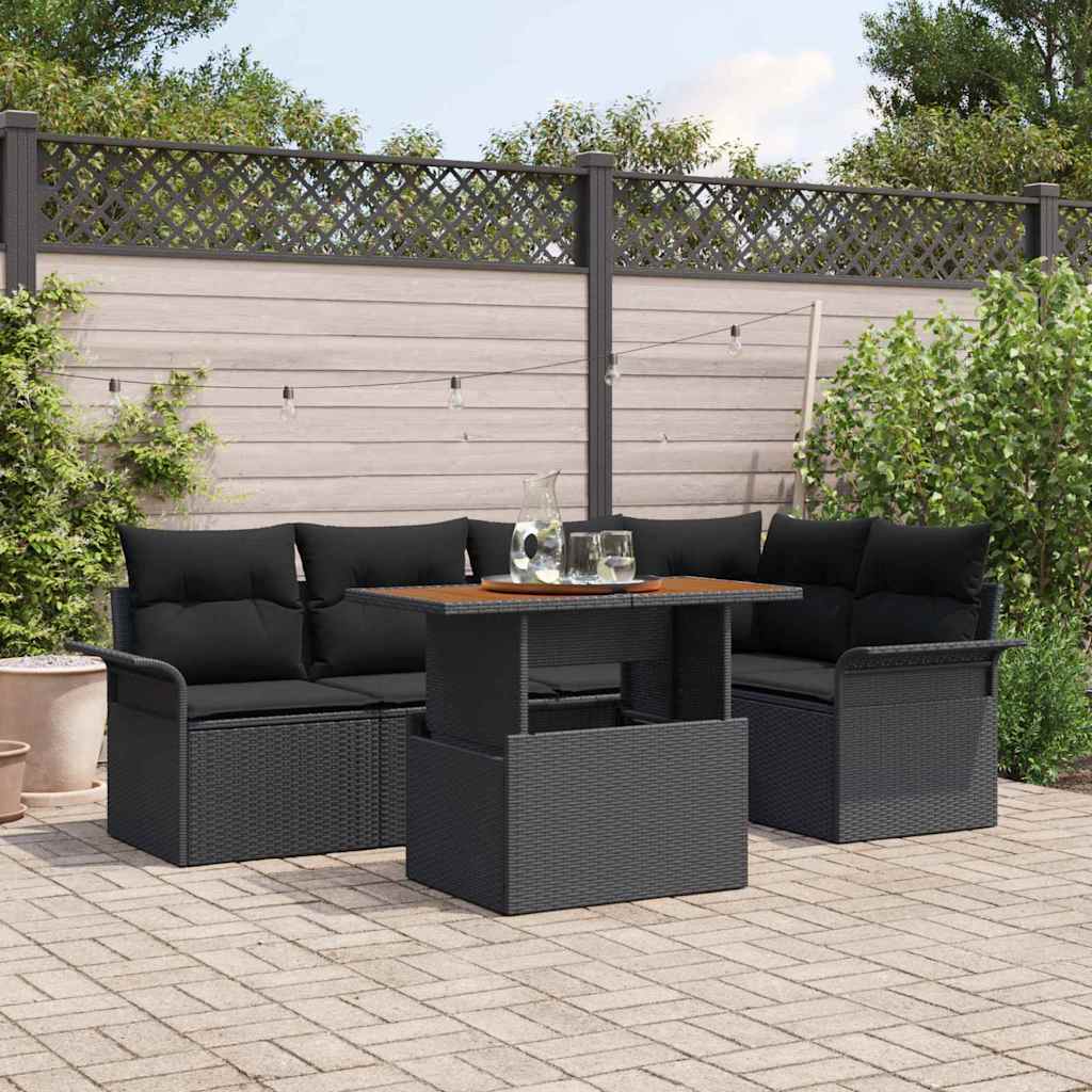 vidaXL Tuinbank Set met opslag 6 pcs Zwart Poly rattan