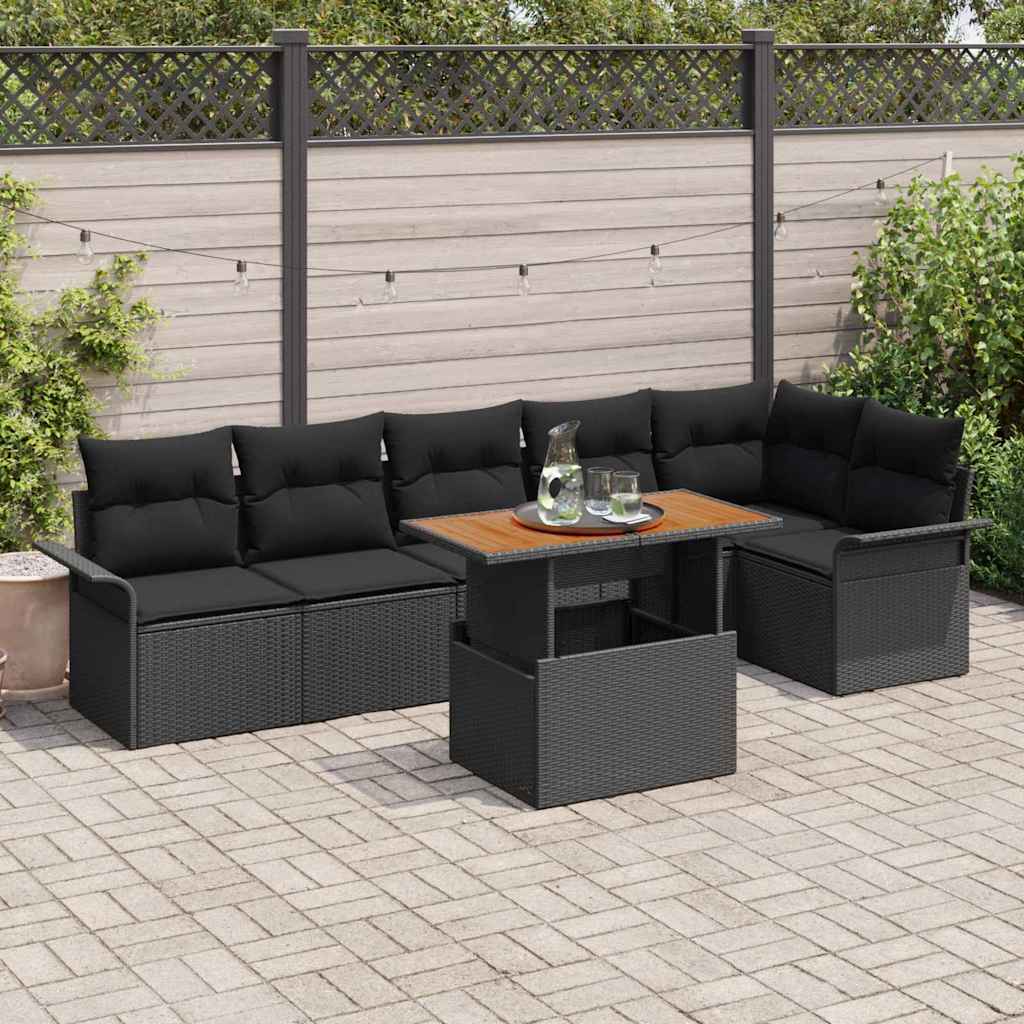 vidaXL Tuinbank Set met opslag 7 pcs Zwart Poly rattan