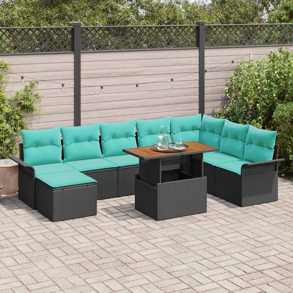 vidaXL Garden Lounge Set with Storage 9 pcs Grey Poly Rattan