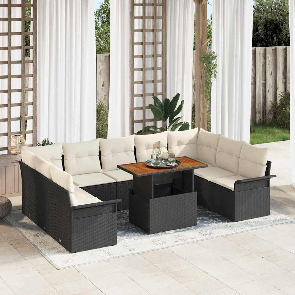 vidaXL Tuinbank Set met opslag 10 pcs Zwart Poly rattan