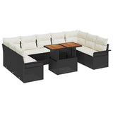 vidaXL Tuinbank Set met opslag 10 pcs Zwart Poly rattan