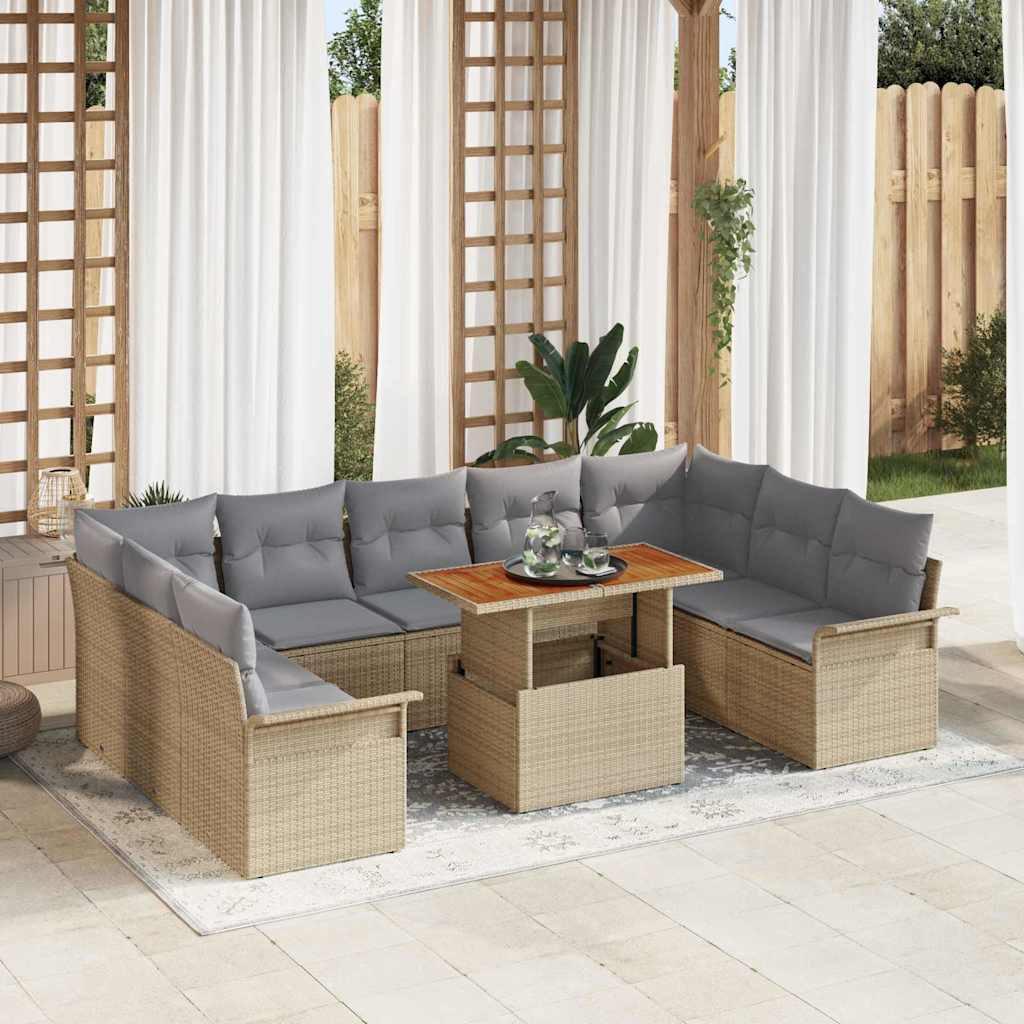 vidaXL Tuinbank Set met opslag 10 pcs Zwart Poly rattan