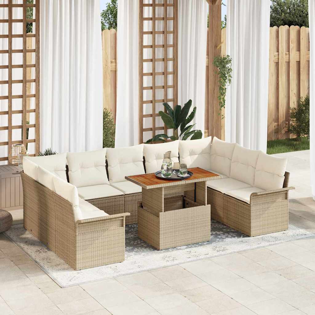 vidaXL Tuinbank Set met opslag 10 pcs Zwart Poly rattan