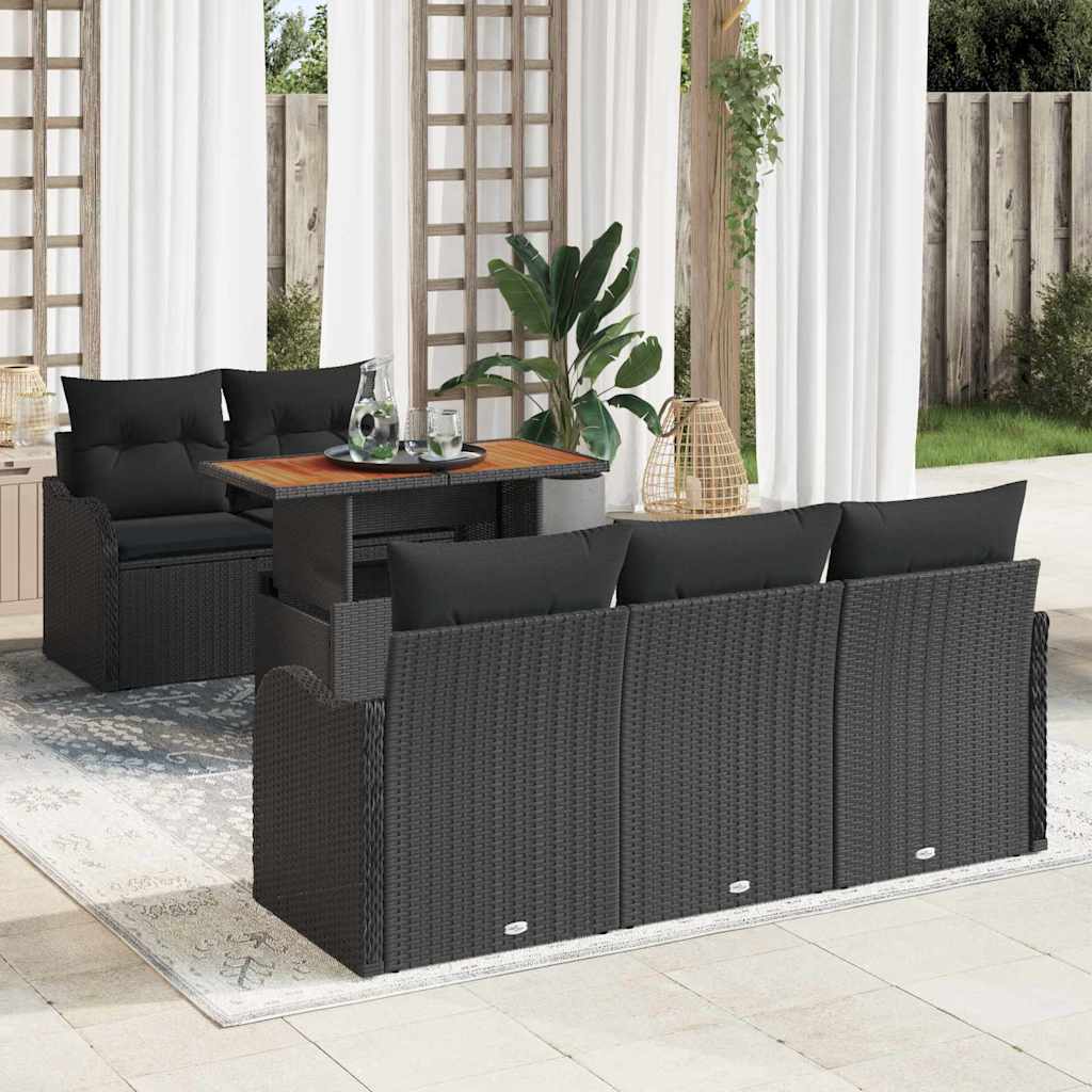 vidaXL Tuinbank Set met opslag 6 pcs Zwart Poly rattan