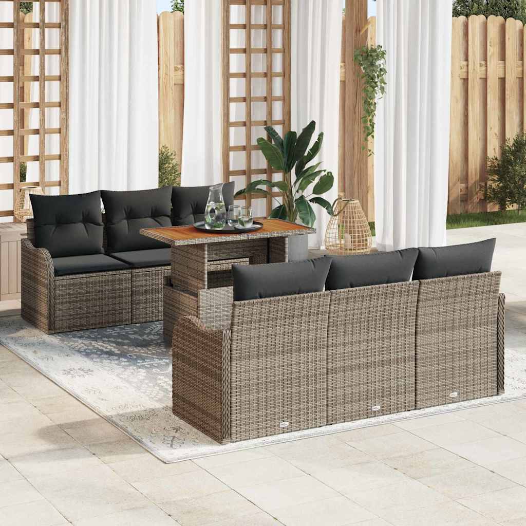 vidaXL Tuinbank Set met opslag 7 pcs Zwart Poly rattan