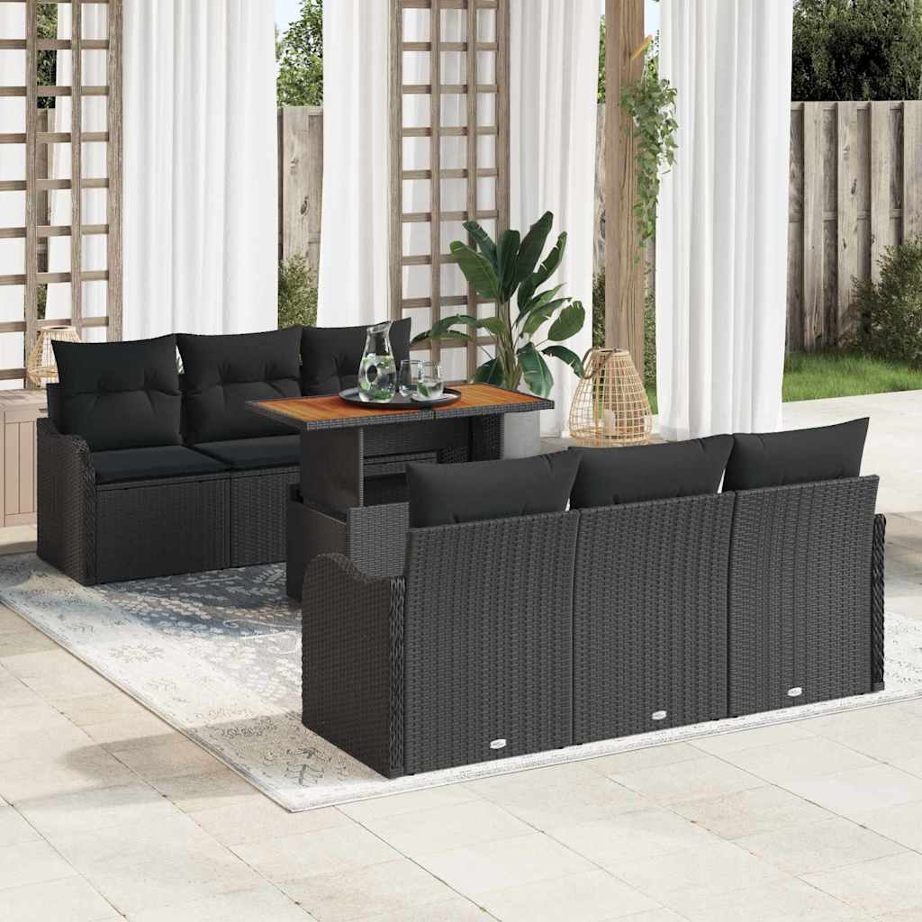 vidaXL Tuinbank Set met opslag 7 pcs Zwart Poly rattan