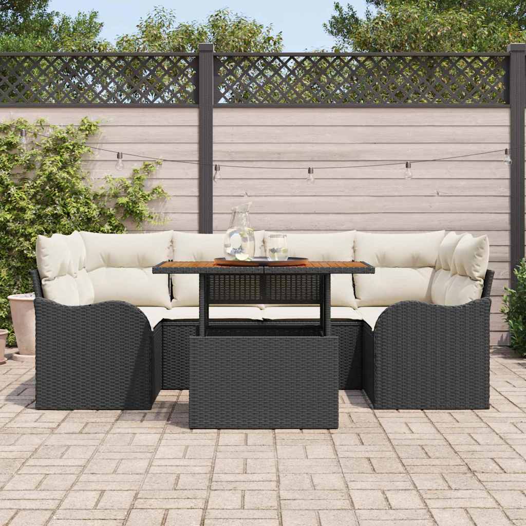 vidaXL Tuinbank Set met opslag 7 pcs Zwart Poly rattan