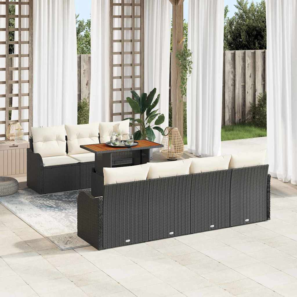 vidaXL Tuinbank Set met opslag 8 pcs Zwart Poly rattan