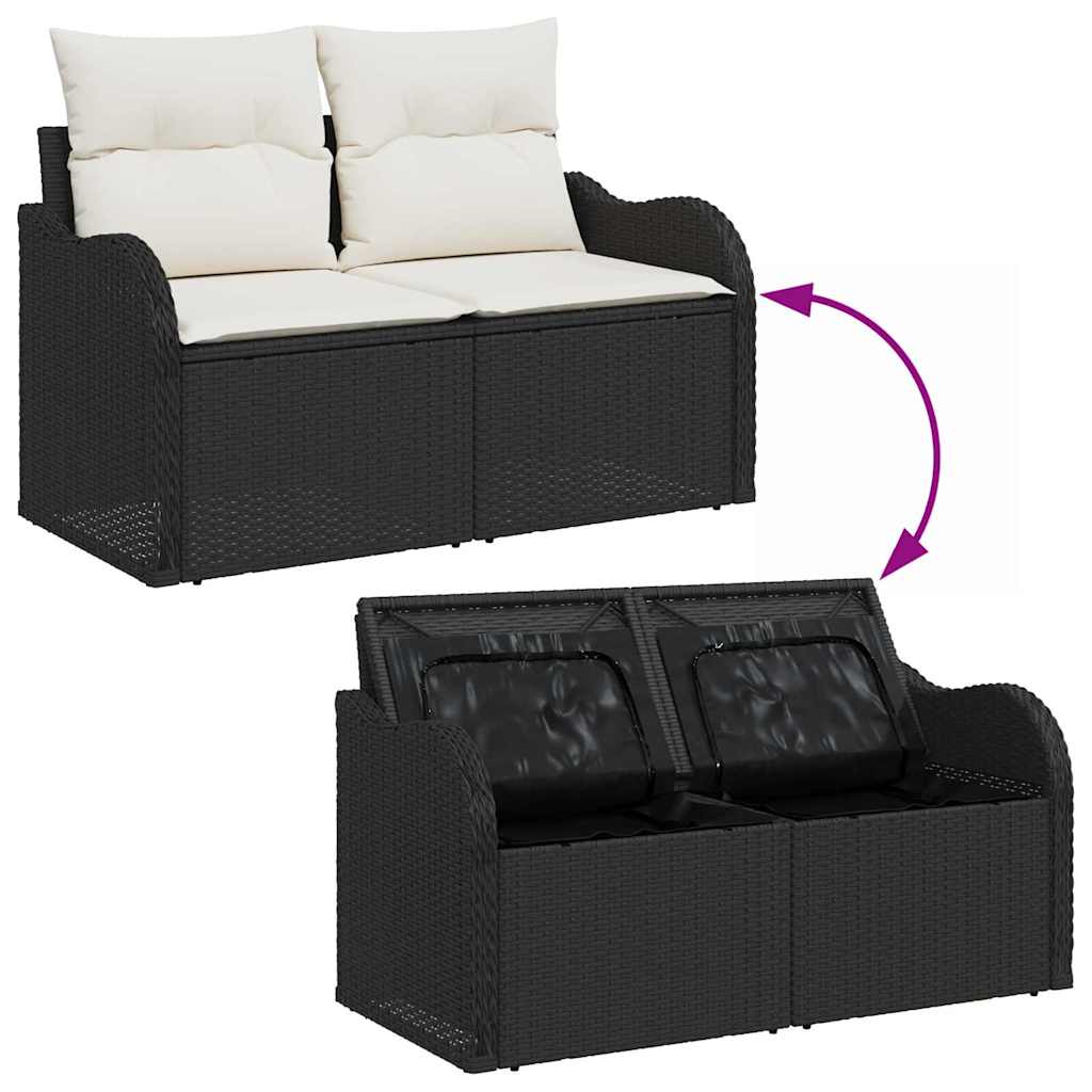 vidaXL Tuinbank Set met opslag 8 pcs Zwart Poly rattan