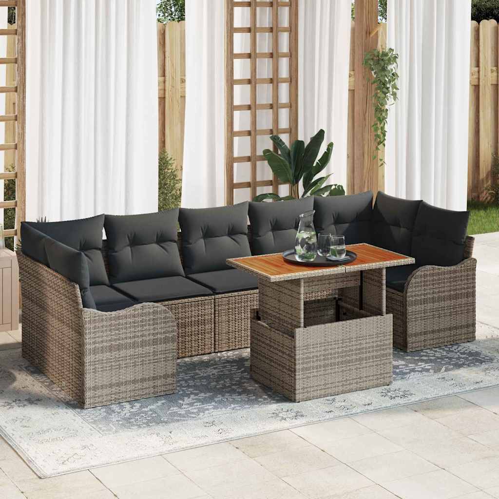 vidaXL Garden Sofa Set with Storage 8 pcs Black Poly Rattan