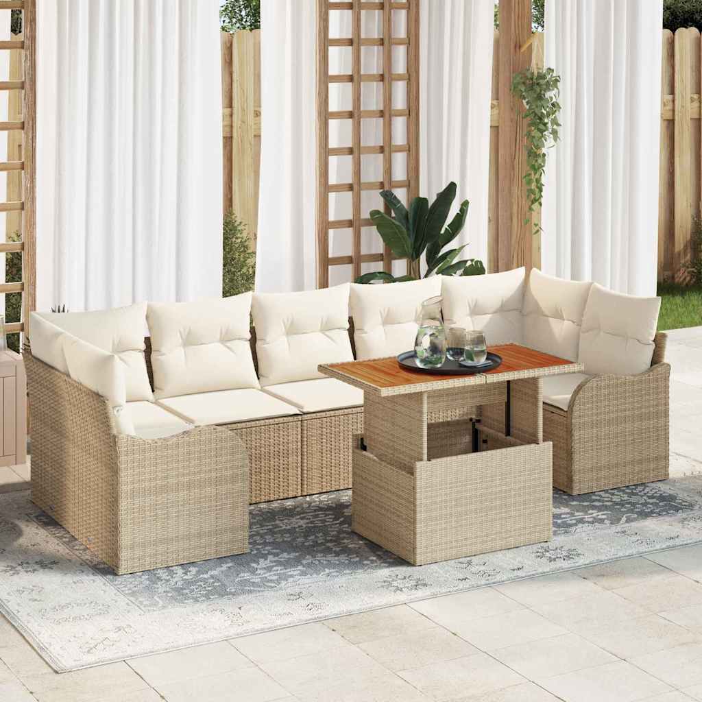 vidaXL Garden Sofa Set with Storage 8 pcs Black Poly Rattan