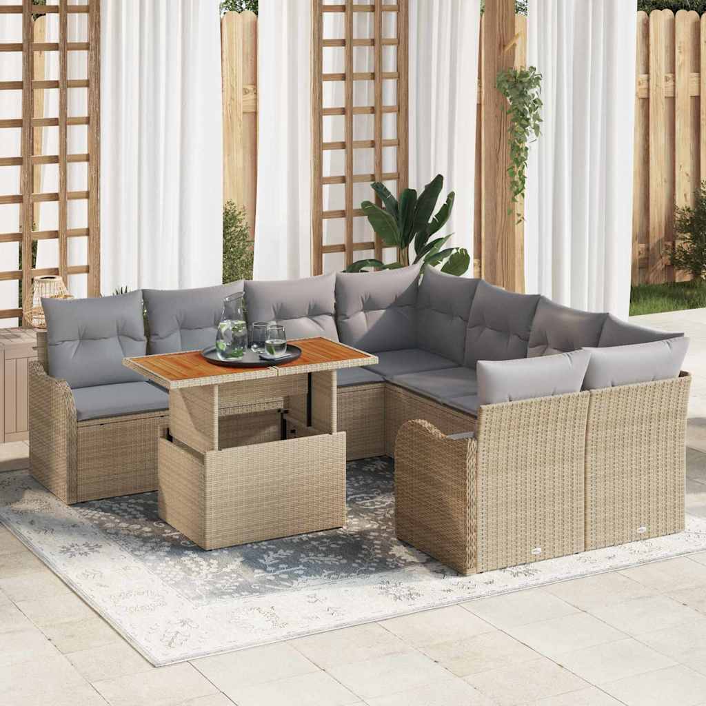 vidaXL Tuinbank Set met opslag 9 pcs Zwart Poly rattan