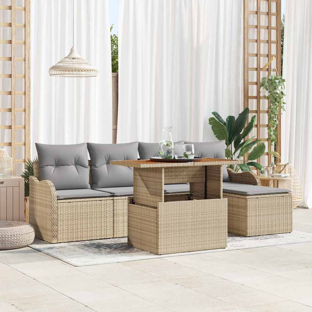 vidaXL Tuinbank Set met opslag 6 pcs Zwart Poly rattan