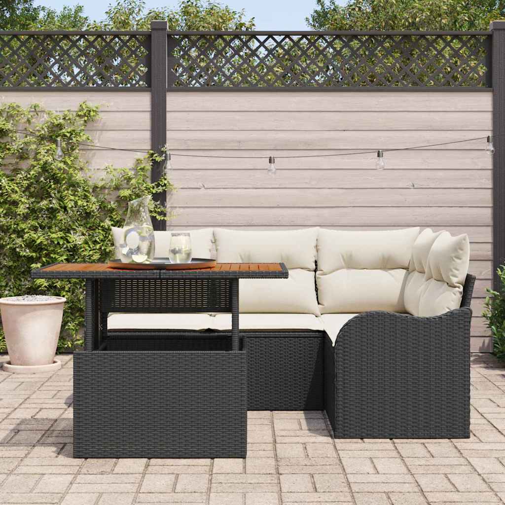 vidaXL Tuinbank Set met opslag 5 pcs Zwart Poly rattan
