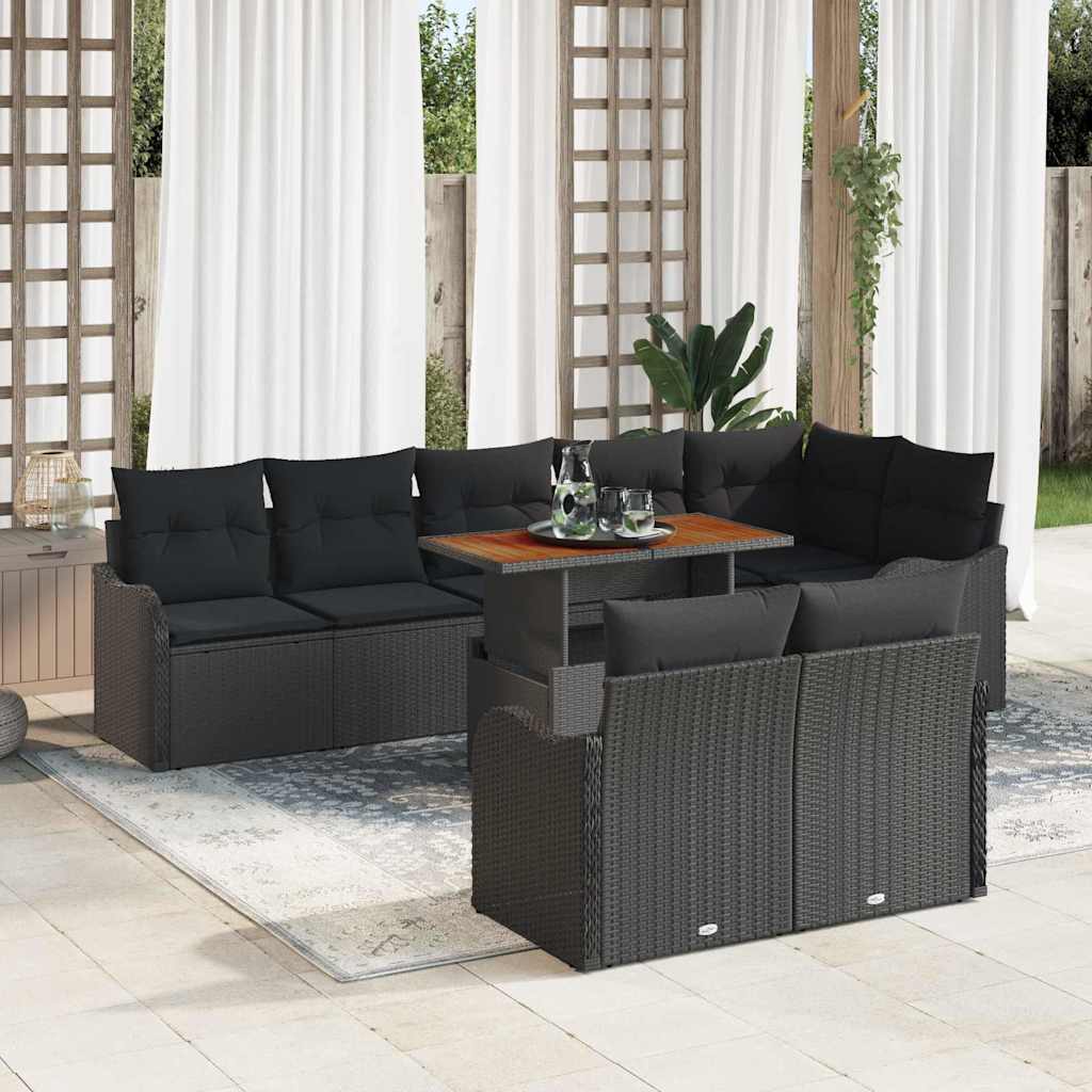 vidaXL Garden Sofa Set with Storage 9 pcs Black Poly Rattan
