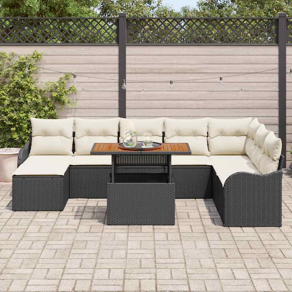 vidaXL Tuinbank Set met opslag 9 pcs Zwart Poly rattan