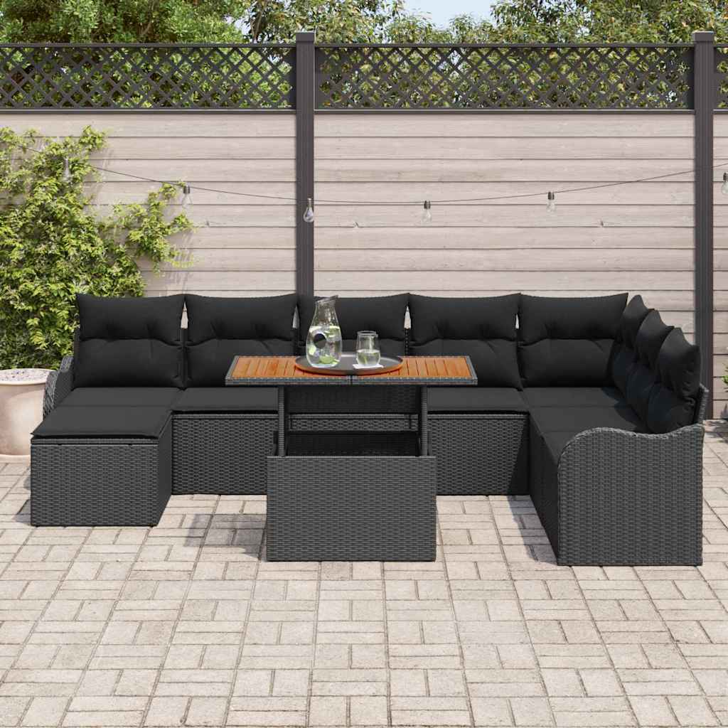 vidaXL Tuinbank Set met opslag 9 pcs Zwart Poly rattan
