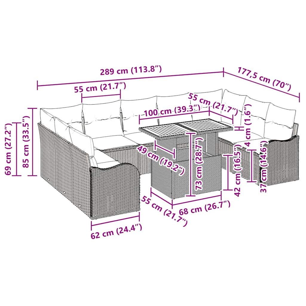 vidaXL Tuinbank Set met opslag 10 pcs Zwart Poly rattan