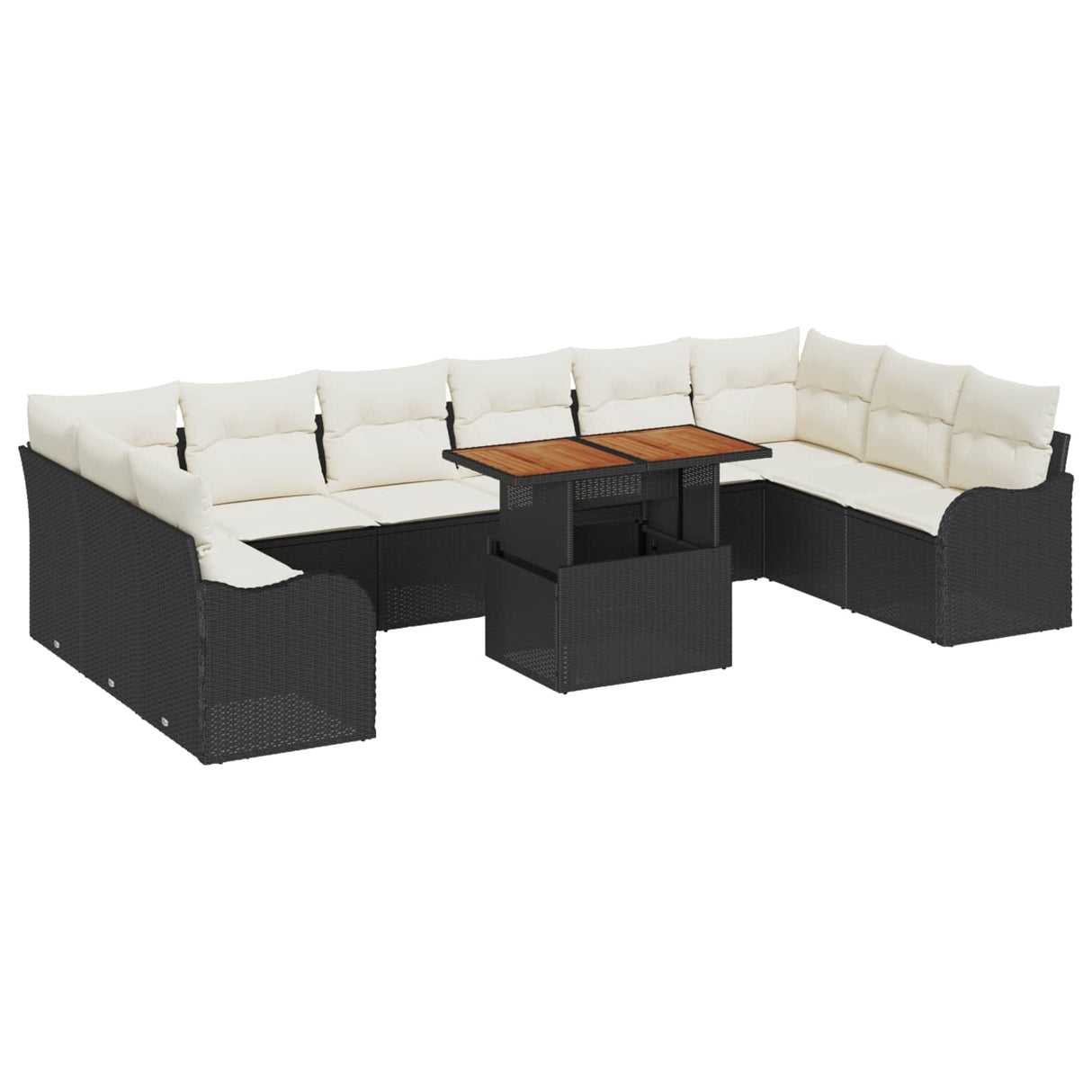 vidaXL Tuinbank Set met opslag 11 pcs Zwart Poly rattan