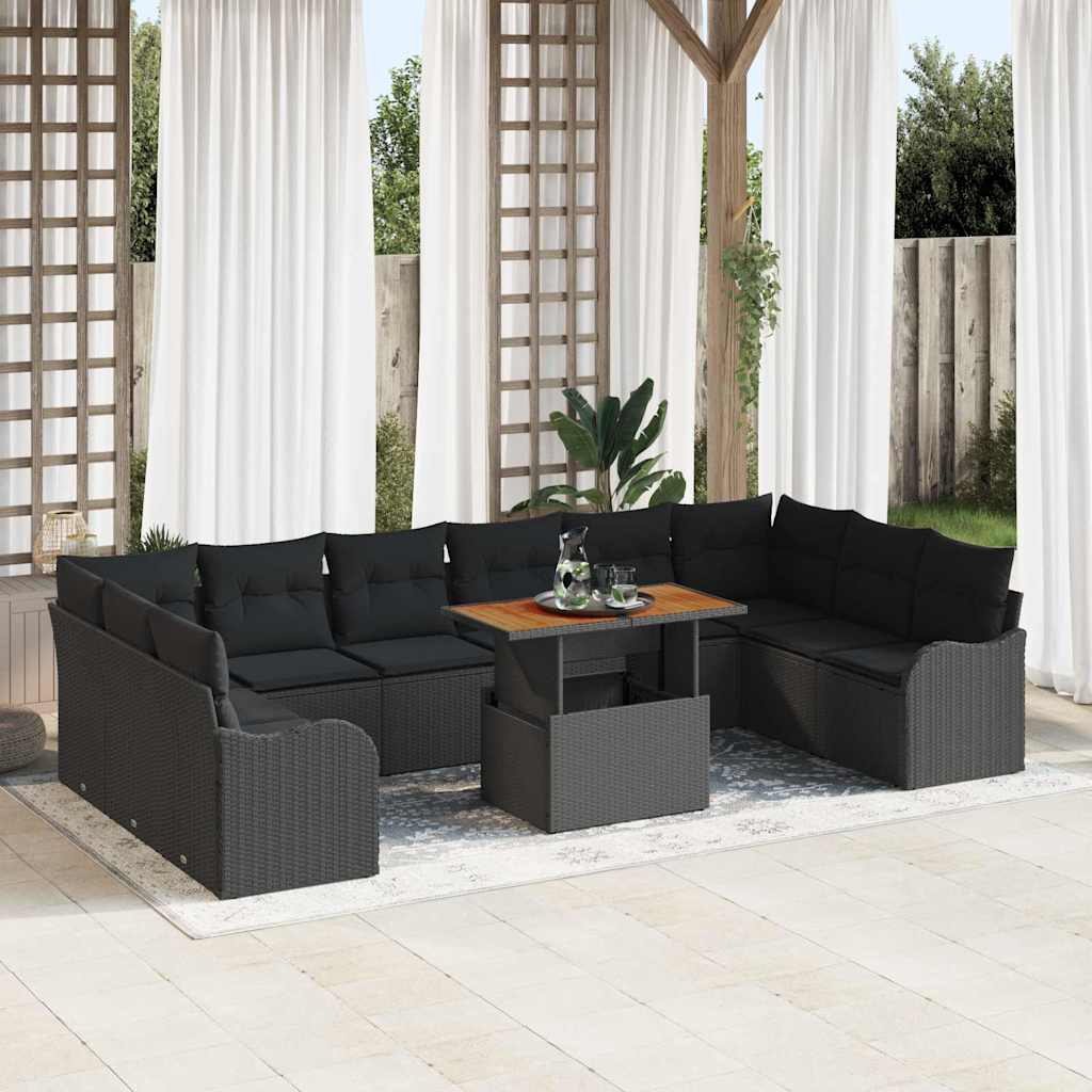 vidaXL Tuinbank Set met opslag 11 pcs Zwart Poly rattan