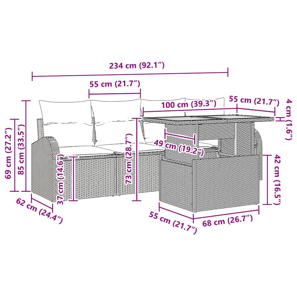 vidaXL Tuinbank Set met opslag 5 pcs Zwart Poly rattan