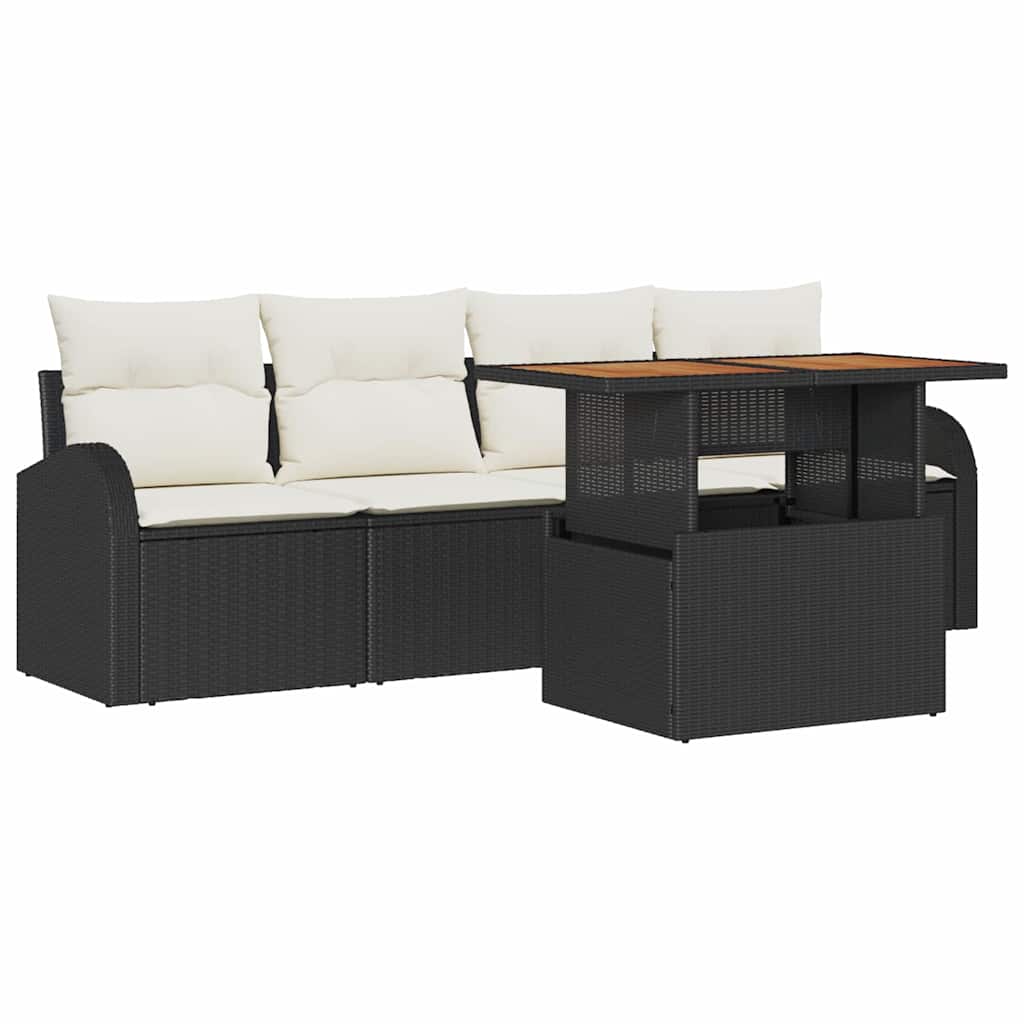 vidaXL Tuinbank Set met opslag 5 pcs Zwart Poly rattan