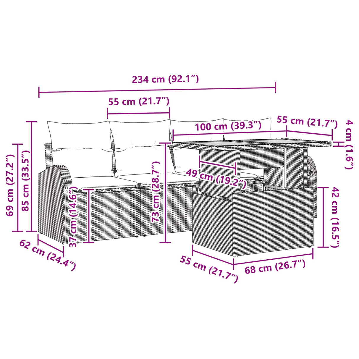 vidaXL Tuinbank Set met opslag 5 pcs Zwart Poly rattan