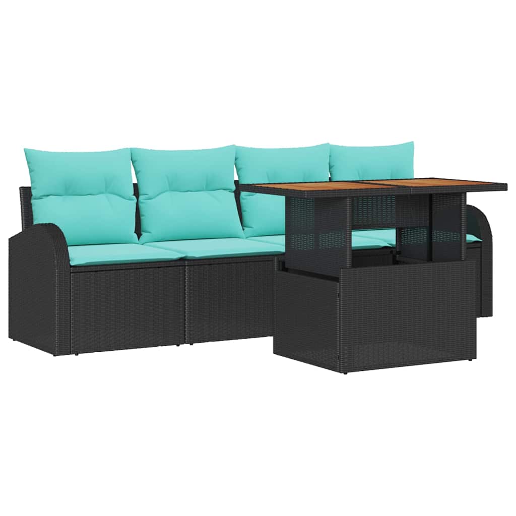 vidaXL Tuinbank Set met opslag 5 pcs Zwart Poly rattan