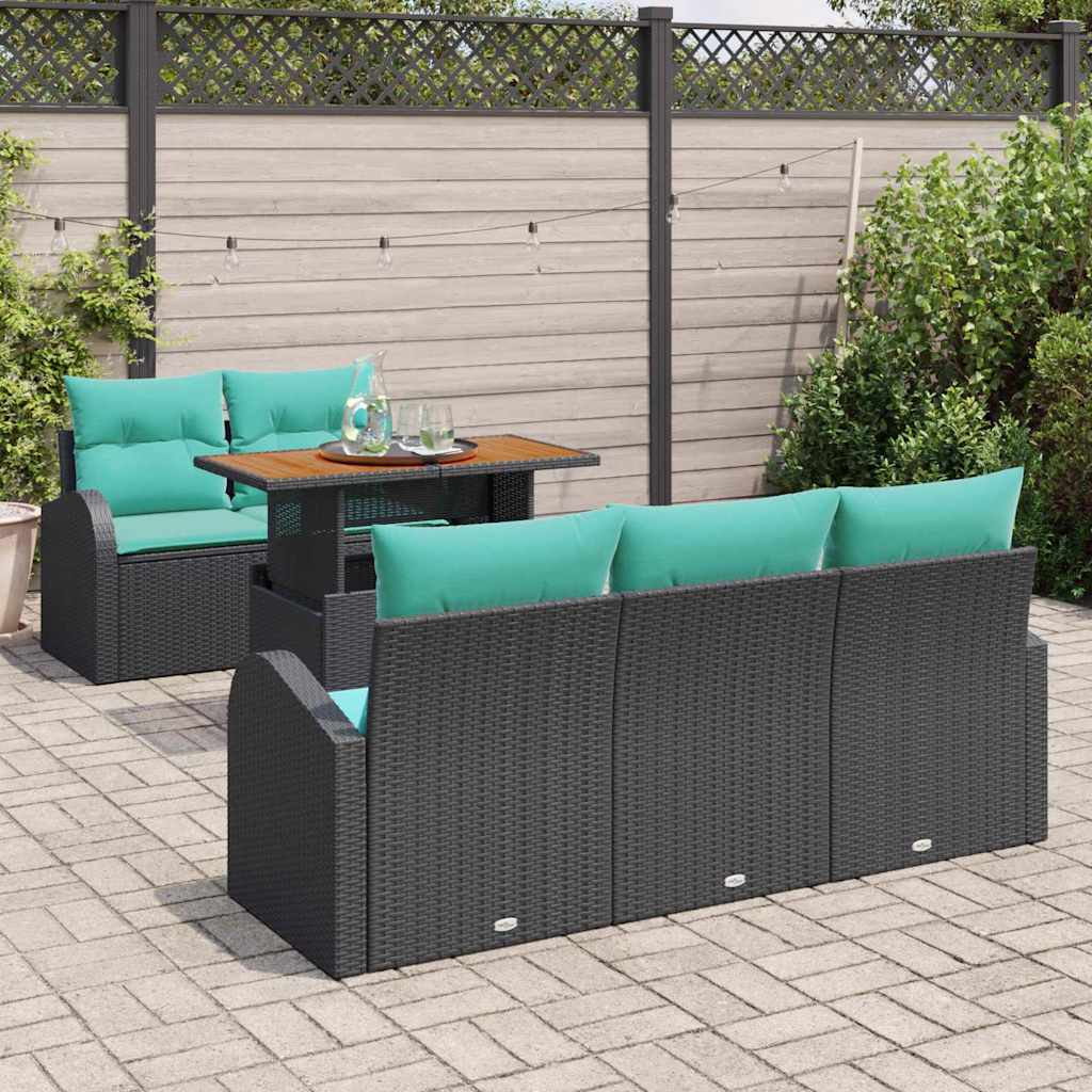 vidaXL Garden Bench Set with Storage 6 pcs Black Poly Rattan