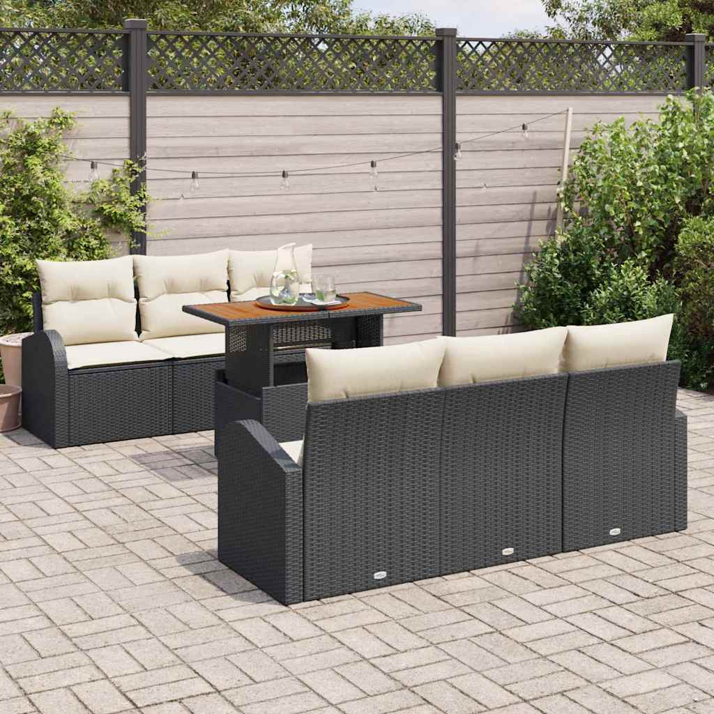 vidaXL Garden Lounge Set with Storage 7 pcs Black Poly Rattan
