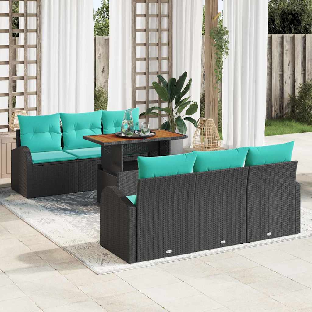 vidaXL Tuinbank Set met opslag 7 pcs Zwart Poly rattan