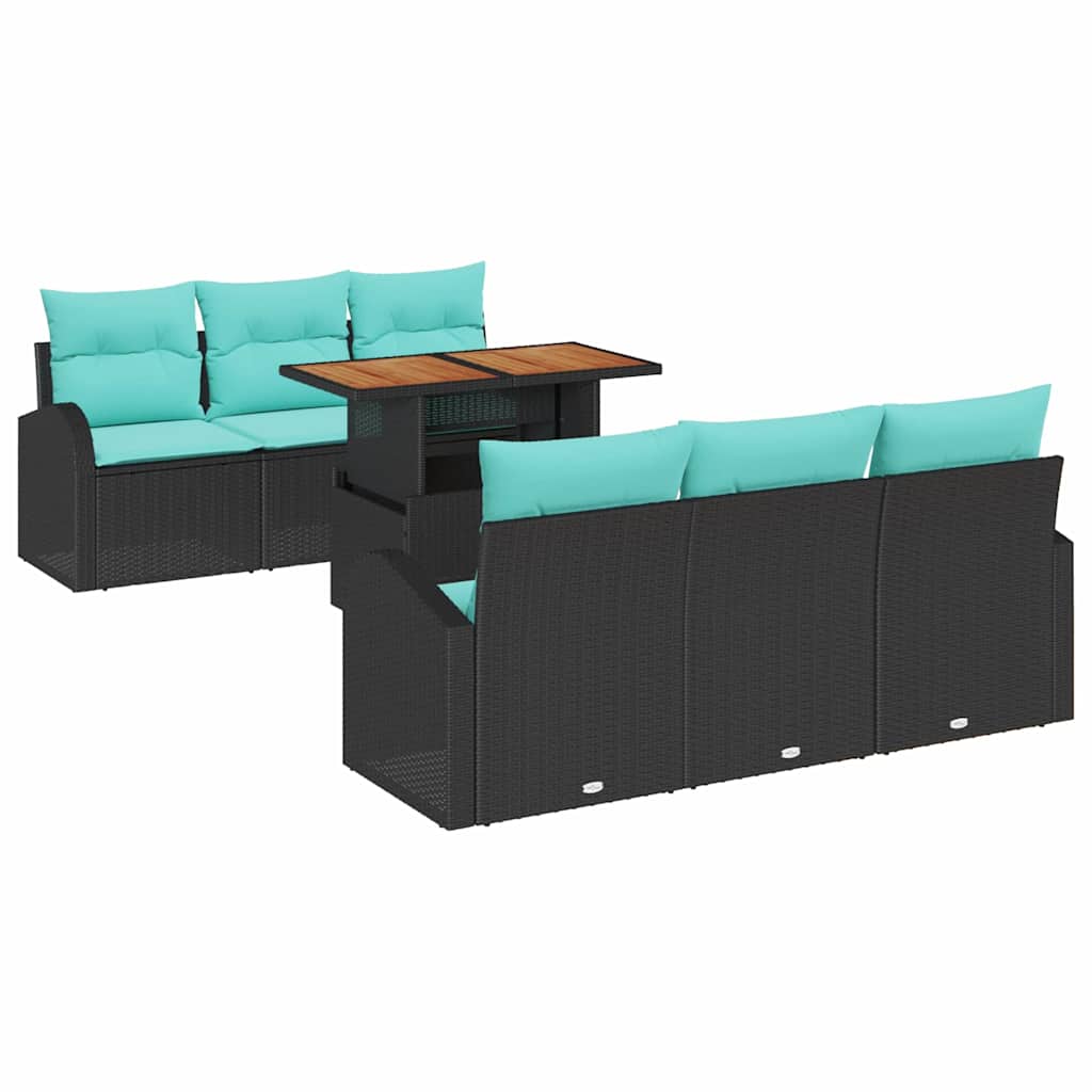 vidaXL Tuinbank Set met opslag 7 pcs Zwart Poly rattan