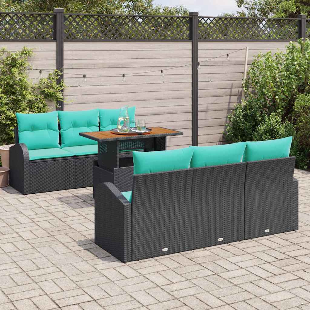 vidaXL Tuinbank Set met opslag 7 pcs Zwart Poly rattan
