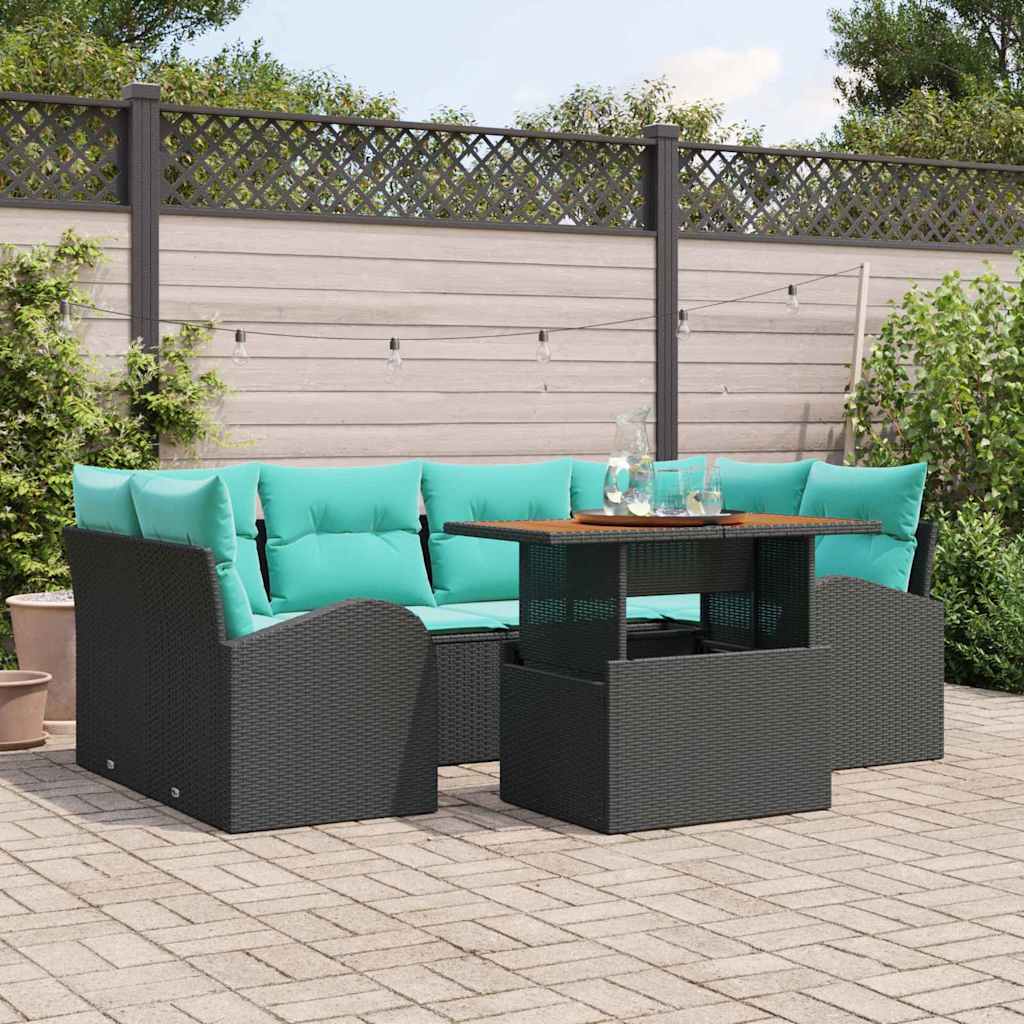 vidaXL Tuinbank Set met opslag 7 pcs Zwart Poly rattan