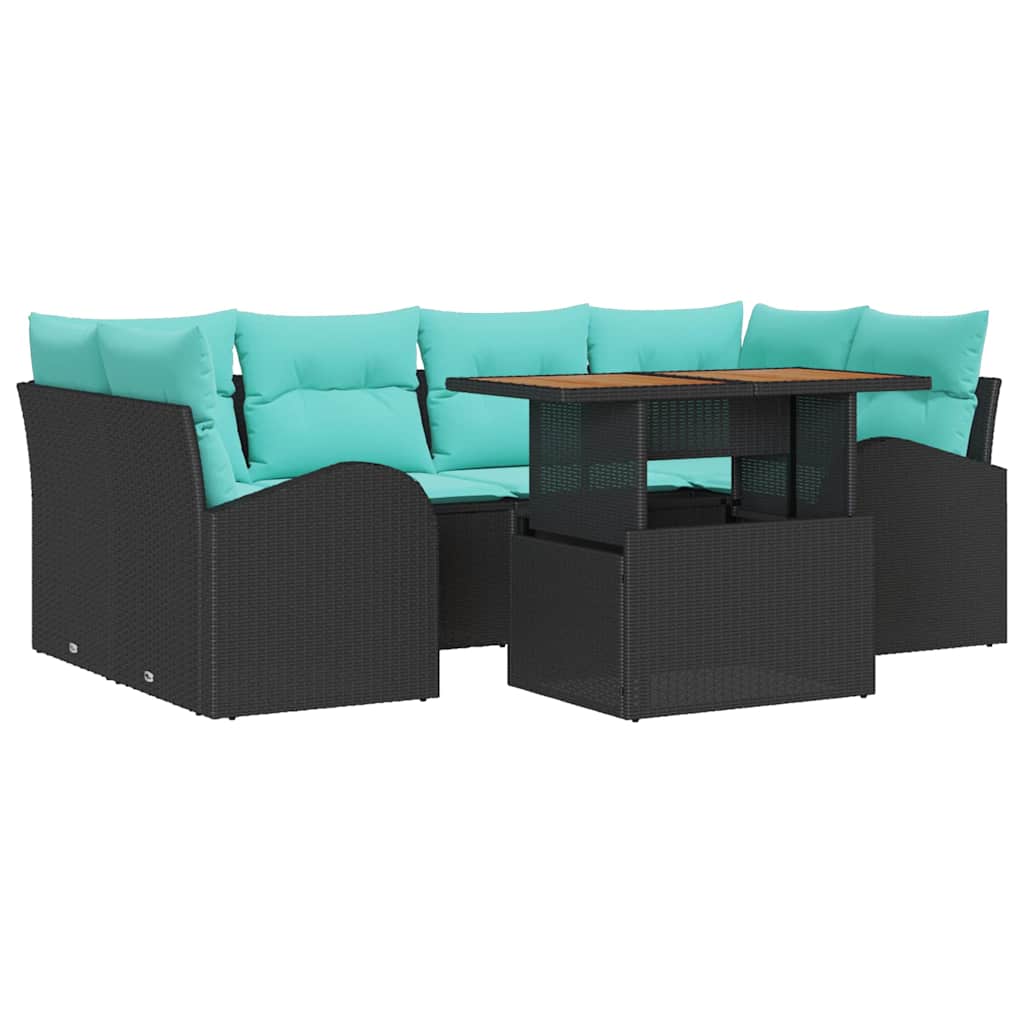 vidaXL Tuinbank Set met opslag 7 pcs Zwart Poly rattan