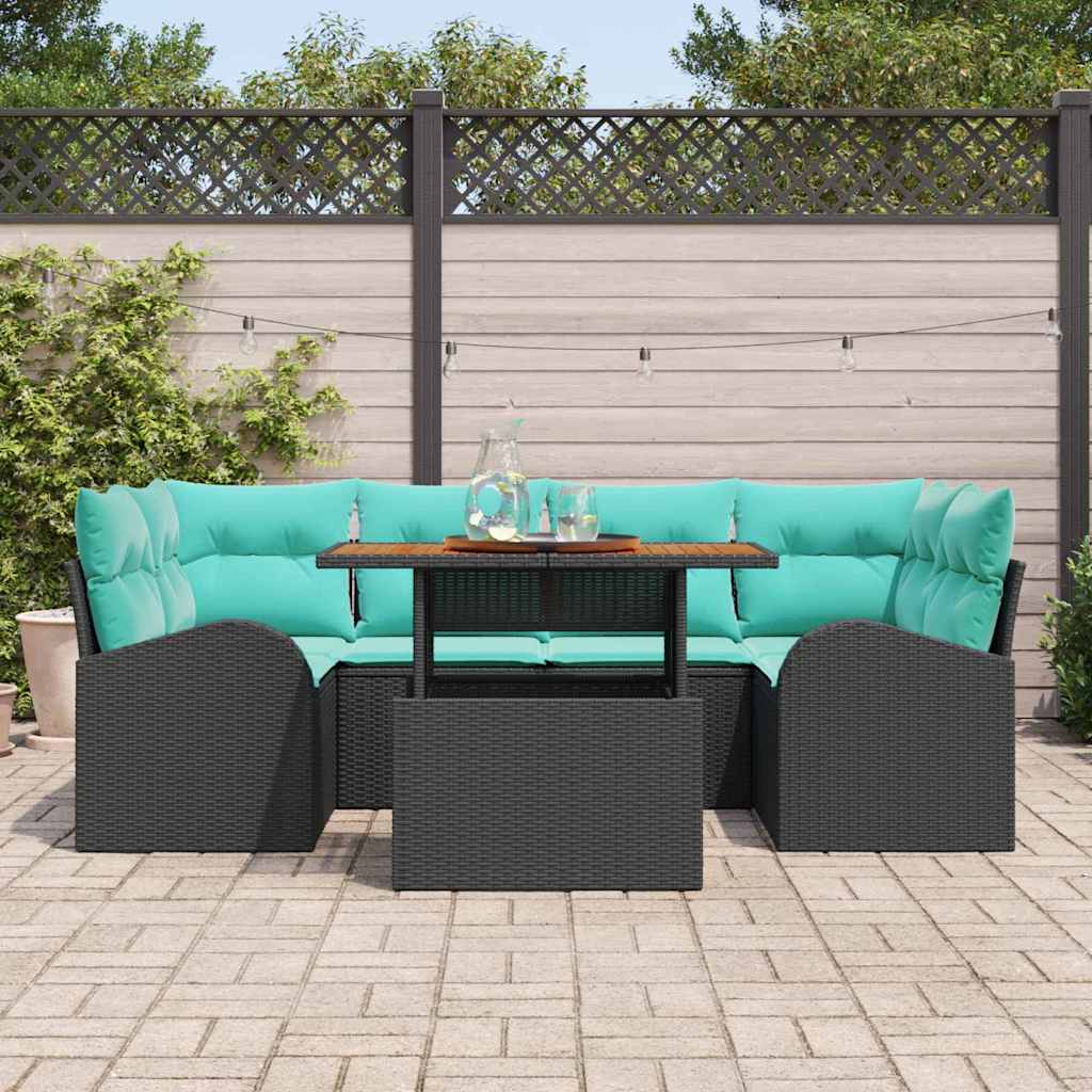 vidaXL Tuinbank Set met opslag 7 pcs Zwart Poly rattan