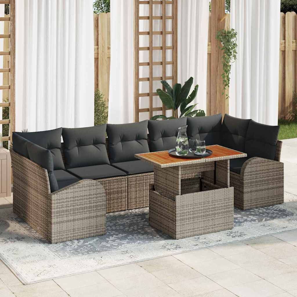 vidaXL Tuinbank Set met opslag 8 pcs Zwart Poly rattan