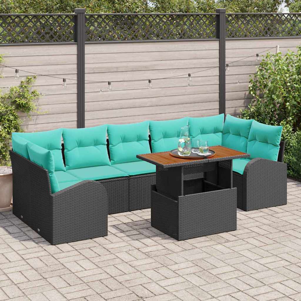 vidaXL Garden Lounge Set with Storage 8 pcs Black Poly Rattan