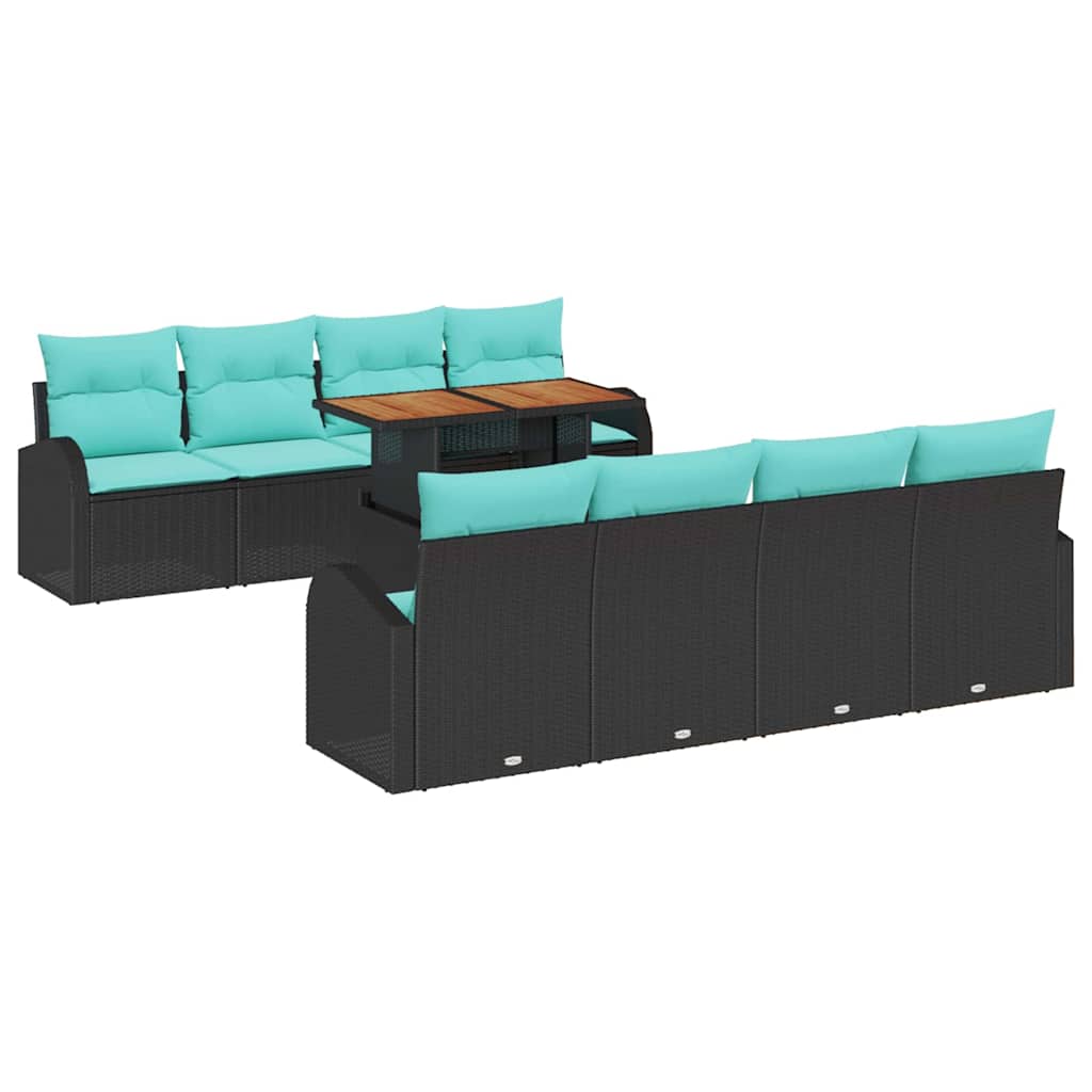 vidaXL Tuinbank Set met opslag 9 pcs Zwart Poly rattan