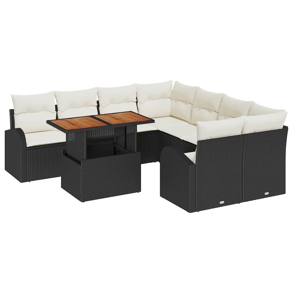 vidaXL Tuinbank Set met opslag 9 pcs Zwart Poly rattan