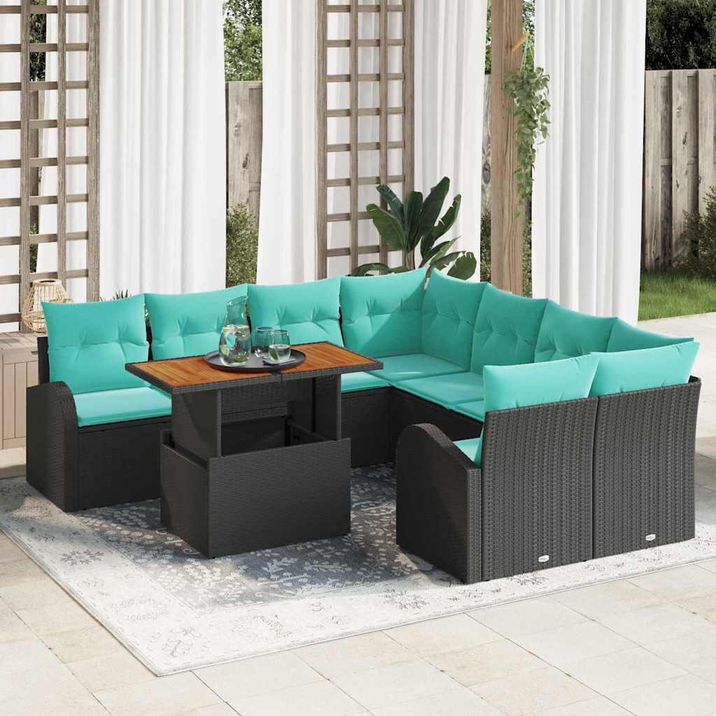 vidaXL Tuinbank Set met opslag 9 pcs Zwart Poly rattan