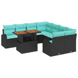 vidaXL Tuinbank Set met opslag 9 pcs Zwart Poly rattan