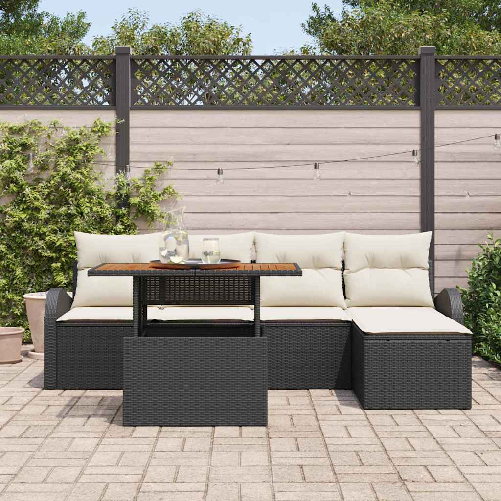 vidaXL Tuinbank Set met opslag 6 pcs Zwart Poly rattan