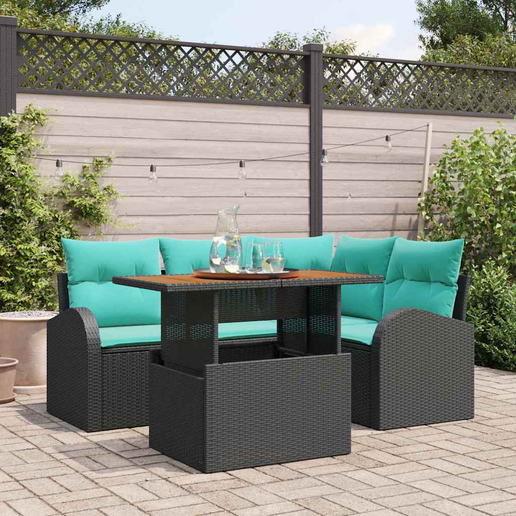 vidaXL Tuinbank Set met opslag 5 pcs Zwart Poly rattan