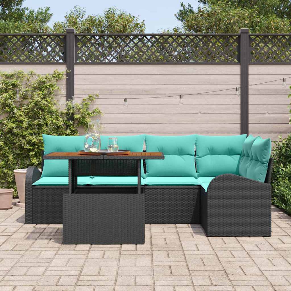 vidaXL Tuinbank Set met opslag 6 pcs Zwart Poly rattan